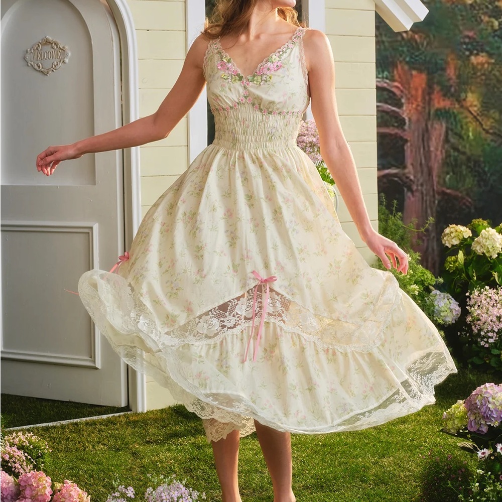 Lacemade floral holiday dress fairycore cottage kawaii fairy victorian Lolita - Picture 7 of 14